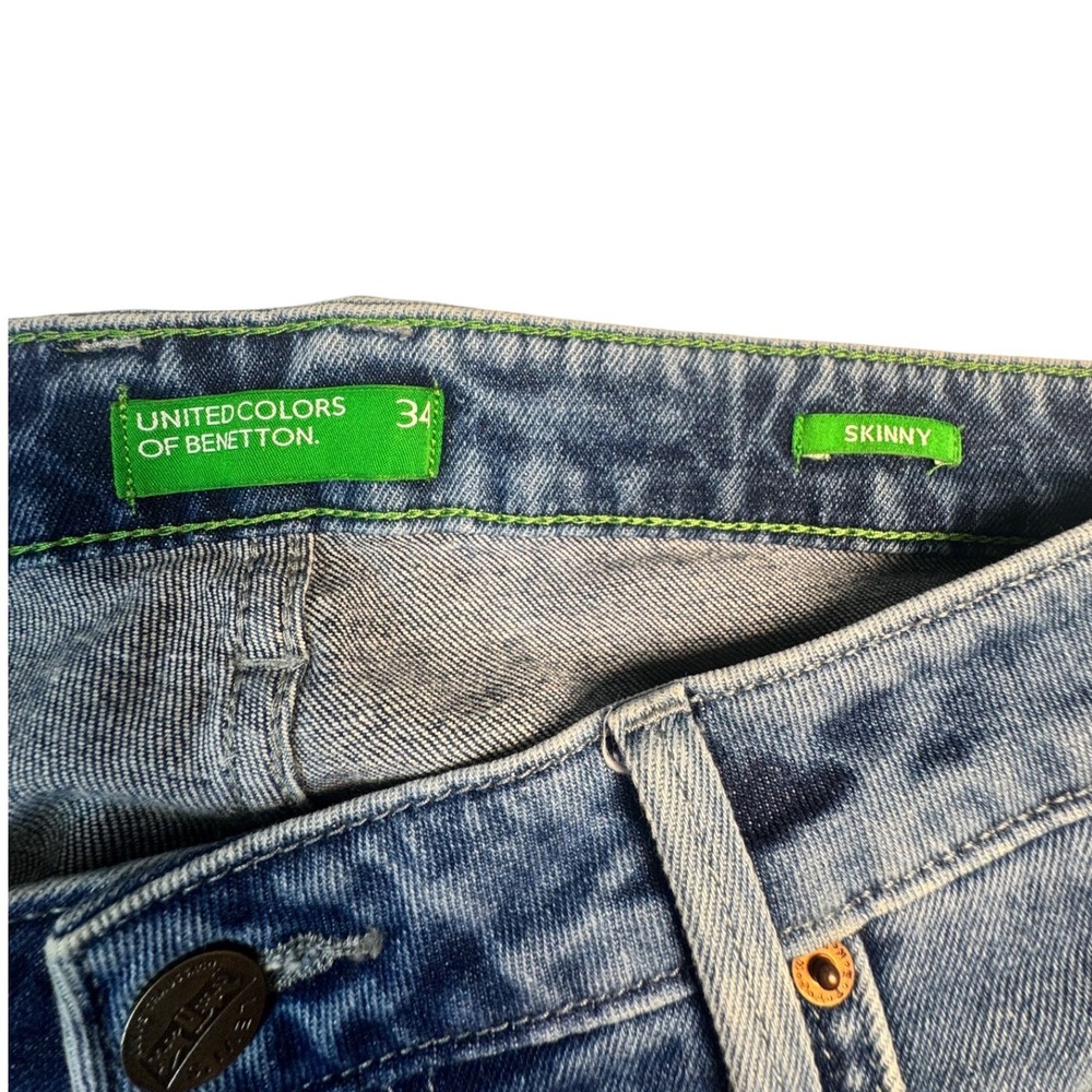 United Colors of Benetton Mens Skinny Blue Acid Wash Stretch Jeans 34 - Picture 5 of 10